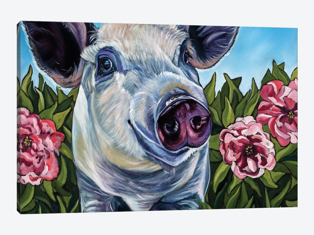 Pigs and Peonies by Kathryn Wronski 1-piece Canvas Wall Art