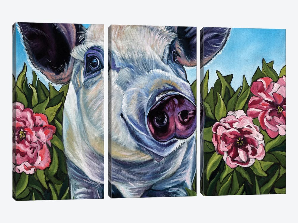 Pigs and Peonies by Kathryn Wronski 3-piece Canvas Artwork