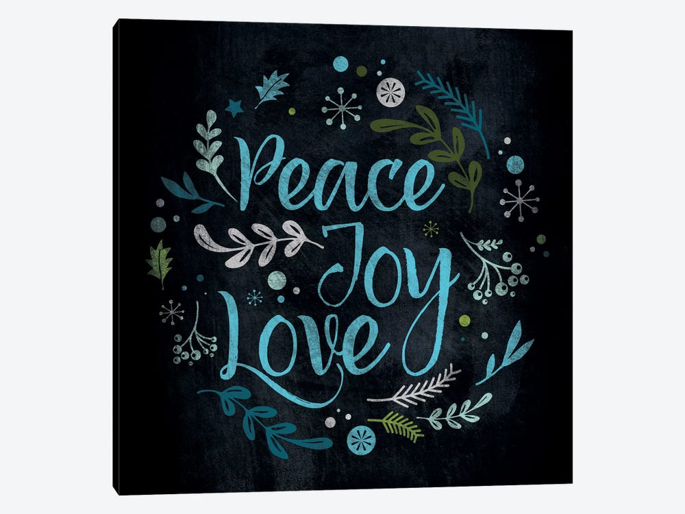Peace Joy Love in Blue by 5by5collective 1-piece Canvas Print