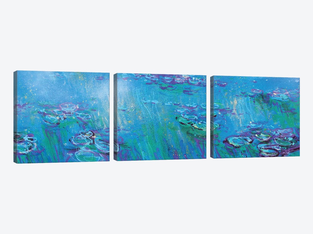 Giverny Panorama In Fluo Blue by Wayne Sleeth 3-piece Canvas Art Print