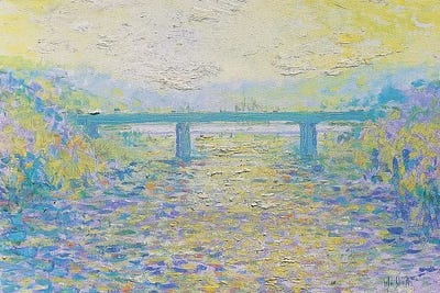 Wayne Sleeth - Canvas Prints: Impression, Morning .Bridges On The River by Wayne Sleeth