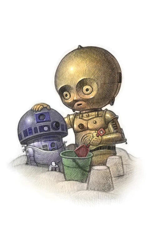 Baby C-3PO and R2-D2 by Will Terry wall art