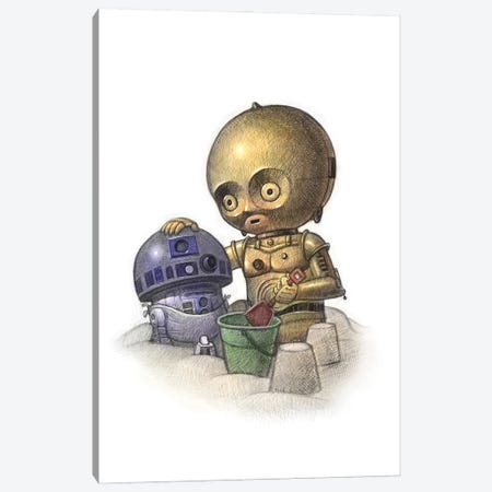 Baby C-3PO and R2-D2 Canvas Print #WTY15} by Will Terry Canvas Wall Art