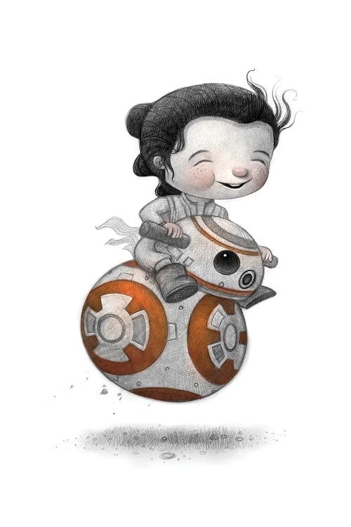 Baby Rey and BB-8 by Will Terry wall art