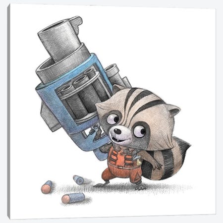 Baby Rocket Raccoon Canvas Print #WTY85} by Will Terry Art Print