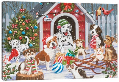 Christmas At Dukes House Canvas Art Print - Dalmatian Art