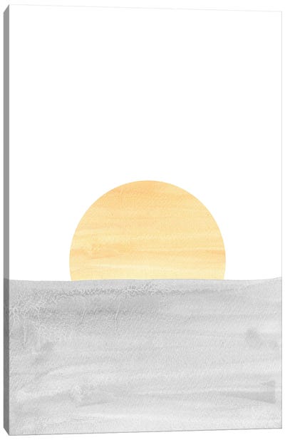 Gray And Yellow Sunset Canvas Art Print - Circular Abstract Art