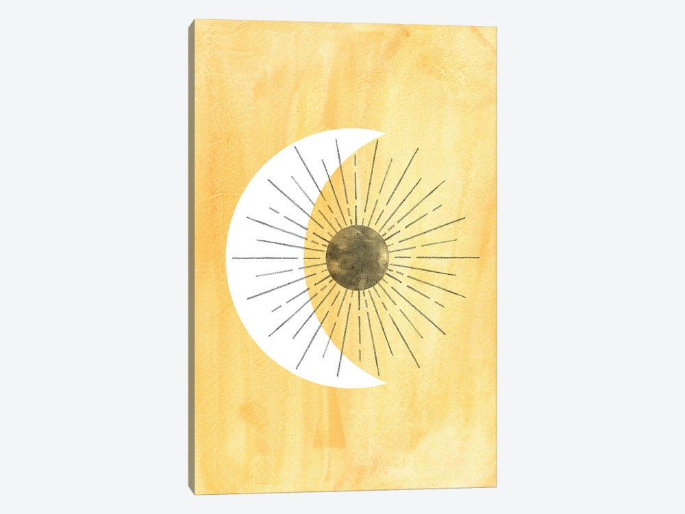 Abstract Yellow Sun And Crescent by Whales Way 1-piece Art Print