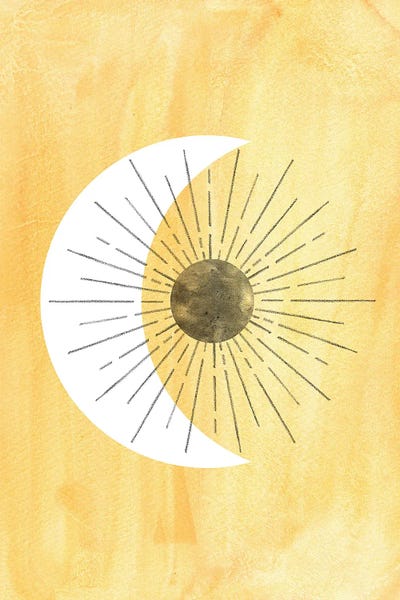 Sun & Moon: Abstract Yellow Sun And Crescent by Whales Way