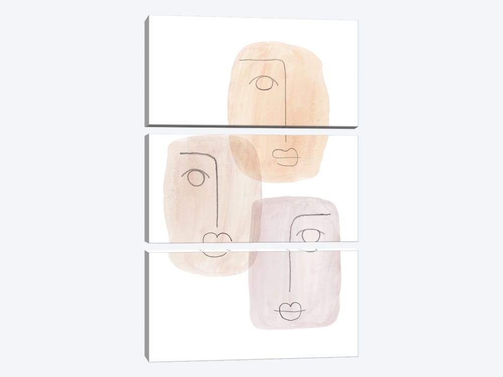 Abstract boho faces by Whales Way 3-piece Canvas Art