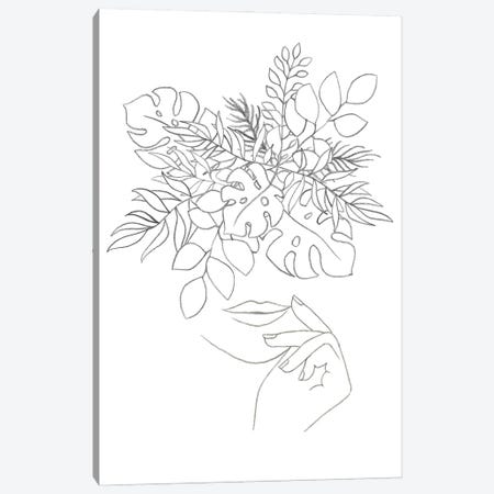 Line art woman and plants Canvas Print #WWY134} by Whales Way Canvas Wall Art