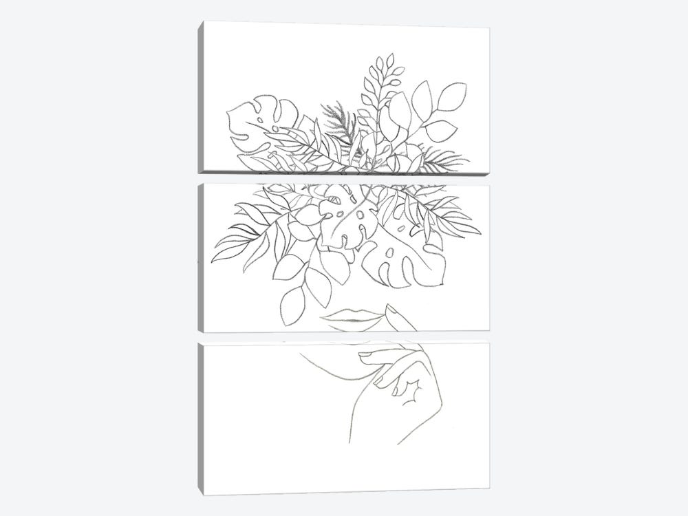 Line art woman and plants by Whales Way 3-piece Canvas Print