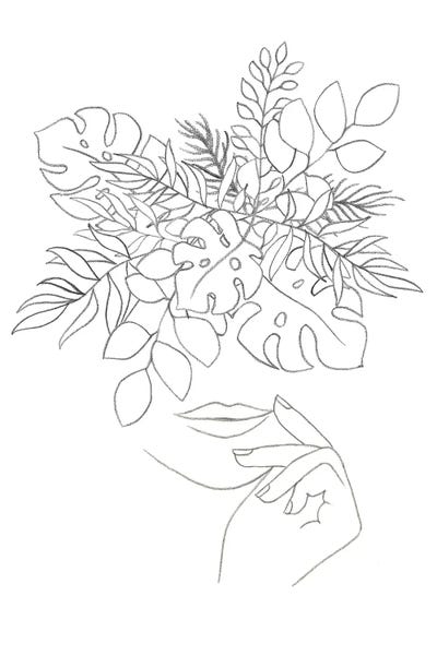 Whales Way: Line art woman and plants by Whales Way