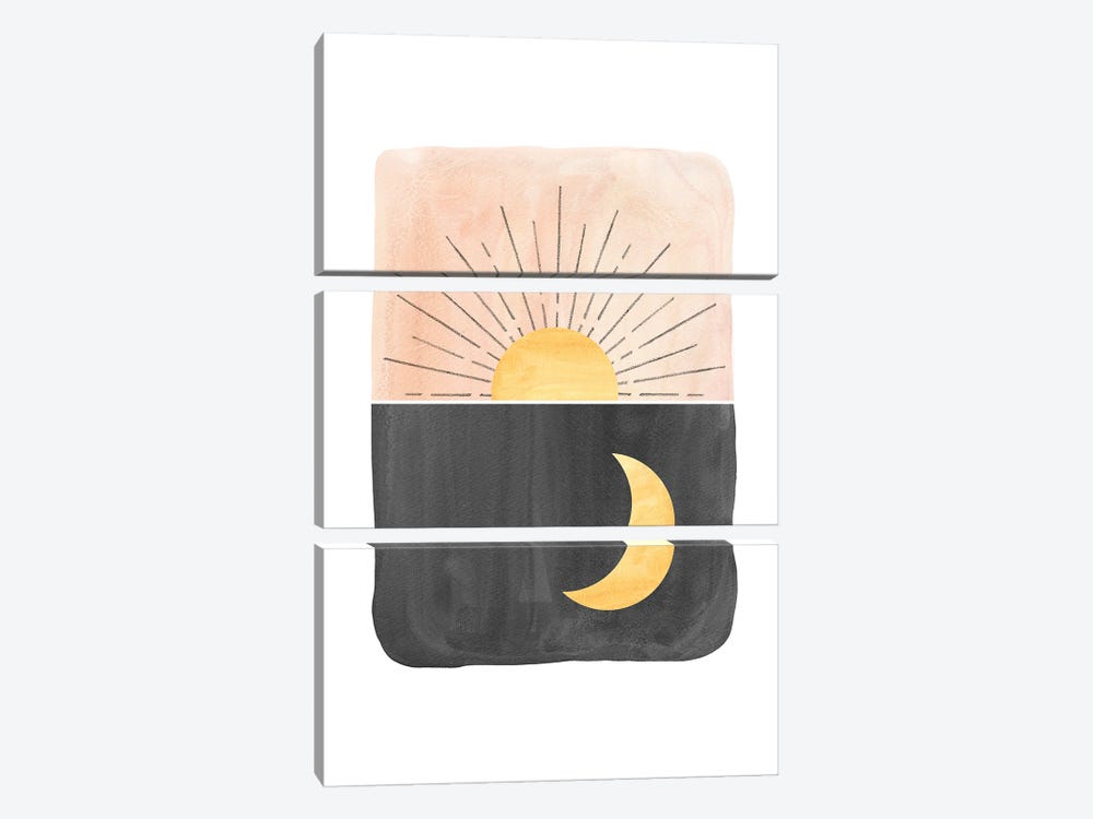 Day and night, sun and moon by Whales Way 3-piece Canvas Art Print