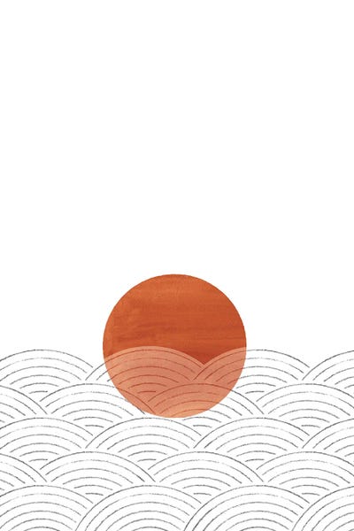 Whales Way: Abstract Terracotta Sunset And Waves by Whales Way