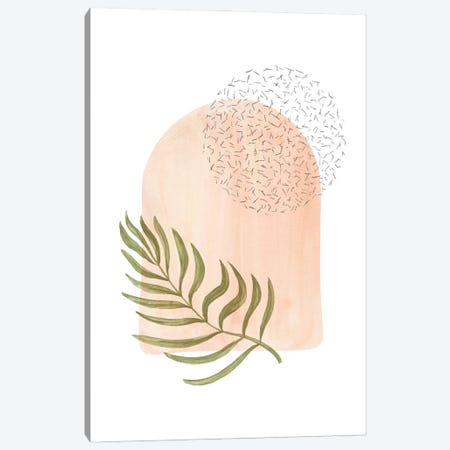 Peachy Tone Arch And Palm Leaf Canvas Print #WWY159} by Whales Way Canvas Print