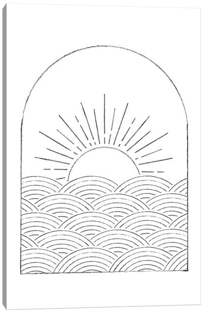 Abstract Line Art Sea And Sun Canvas Art Print - Whales Way