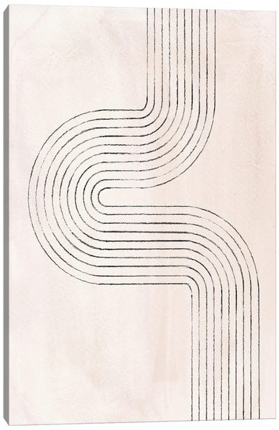 Neutral Beige Curved Lines Canvas Art Print - Japandi