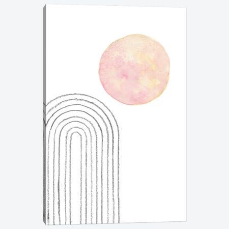 Blush Pink Sun And Rainbow Canvas Print #WWY164} by Whales Way Art Print