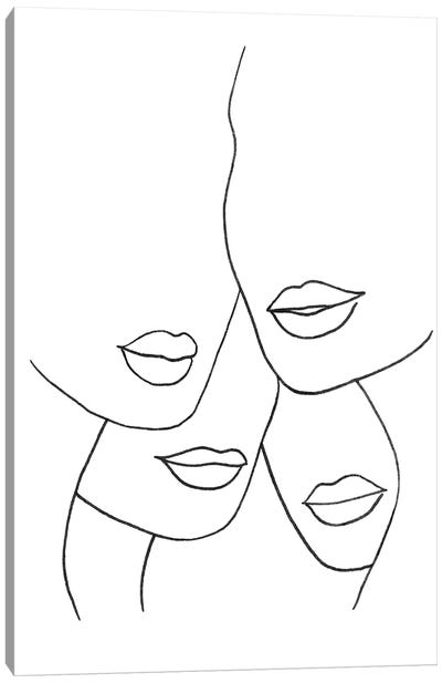 Female Lips Line-Art Canvas Art Print - Whales Way