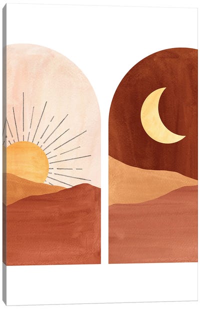 Boho day and night Canvas Art Print - Sun and Moon Art Collection | Sun Moon Paintings & Wall Decor