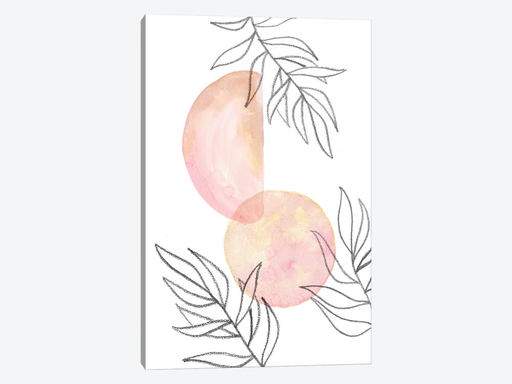 Blush pink shapes and leaves by Whales Way 1-piece Canvas Wall Art