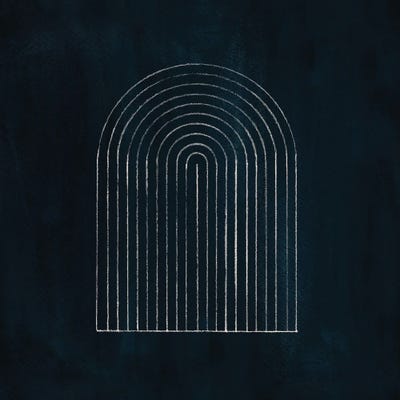 Navy Mid Century Rainbow by Whales Way framed canvas print