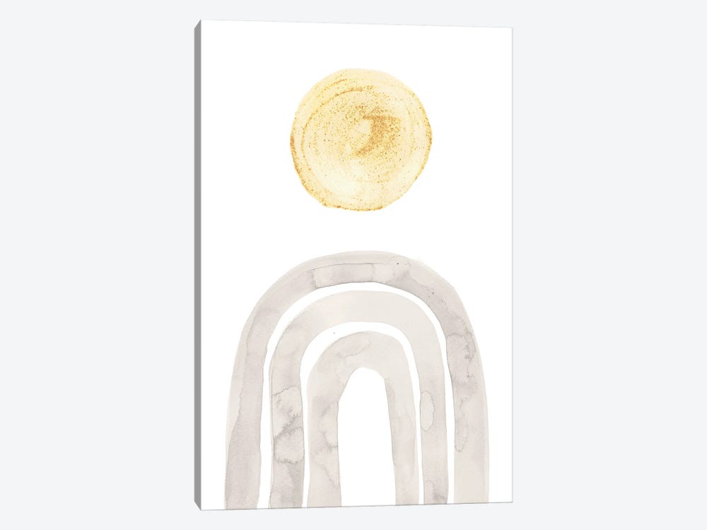 Boho Rainbow And Sun, Gray And Mustard Yellow by Whales Way 1-piece Canvas Print