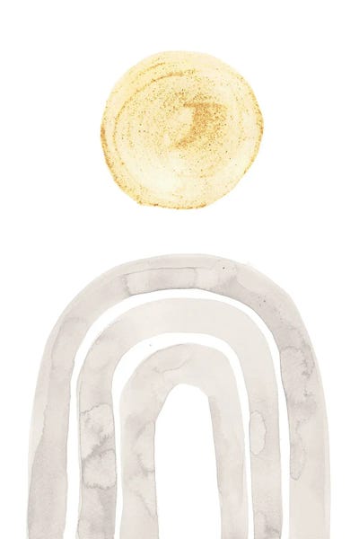 Circular Abstract: Boho Rainbow And Sun, Gray And Mustard Yellow by Whales Way