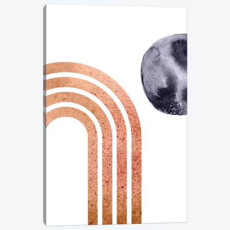 Navy Blue Moon And Abstract Rainbow Canvas Print #WWY28} by Whales Way Canvas Art