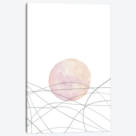 Dusty Pink Sun And Line-Art Sea Canvas Print #WWY293} by Whales Way Canvas Wall Art