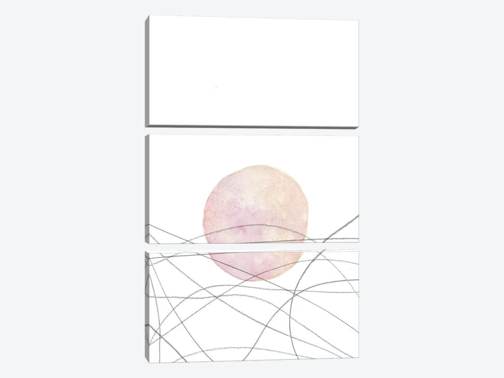 Dusty Pink Sun And Line-Art Sea by Whales Way 3-piece Canvas Artwork