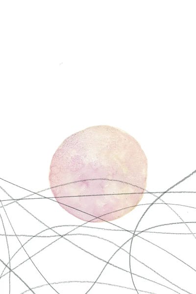 Dusty Pink Sun And Line-Art Sea