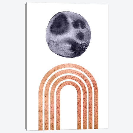 Navy Blue Moon And Terracotta Rainbow Canvas Print #WWY29} by Whales Way Canvas Artwork