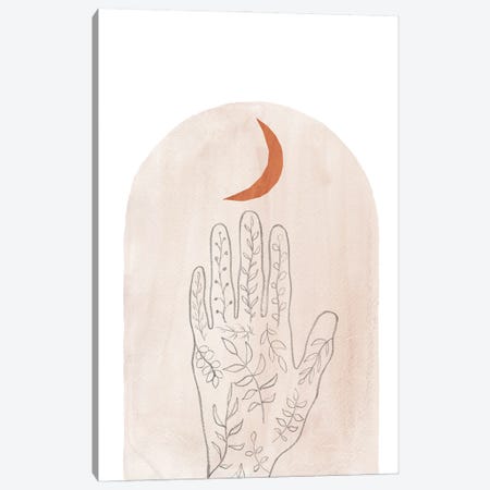 Boho Hand And Moon Canvas Print #WWY319} by Whales Way Canvas Print