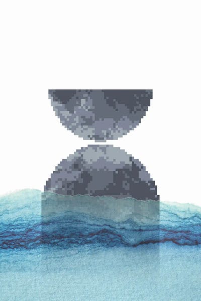 Pixel Shapes And Watercolor Sea by Whales Way art print