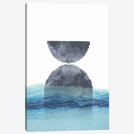 Pixel Shapes And Watercolor Sea Canvas Print #WWY336} by Whales Way Canvas Artwork