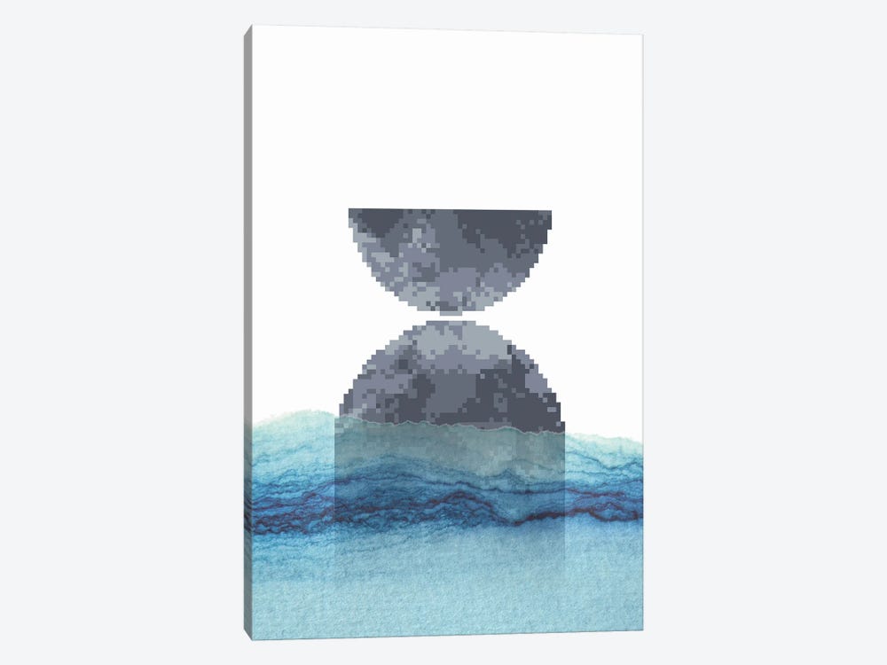 Pixel Shapes And Watercolor Sea by Whales Way 1-piece Canvas Artwork