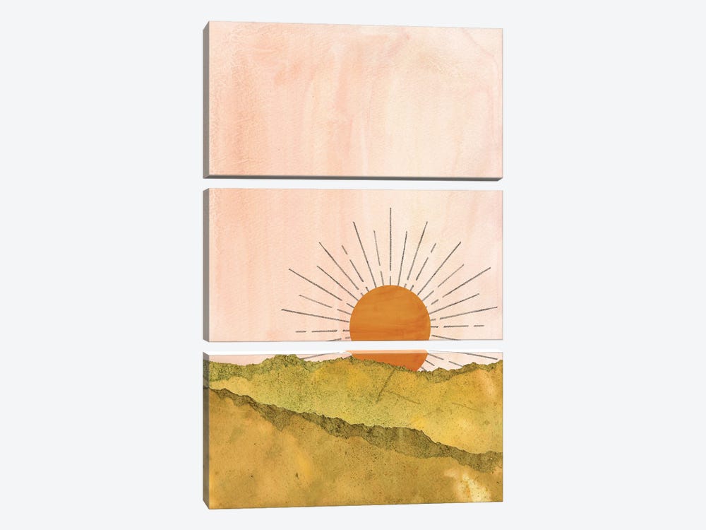 Abstract Green And Blush Landscape by Whales Way 3-piece Canvas Wall Art