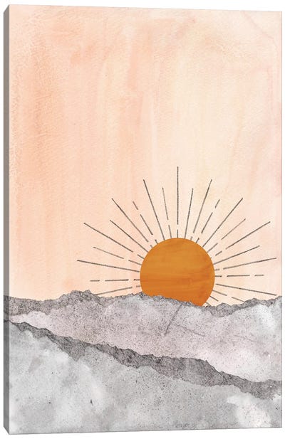 Gray And Blush Sunset Canvas Art Print - Whales Way