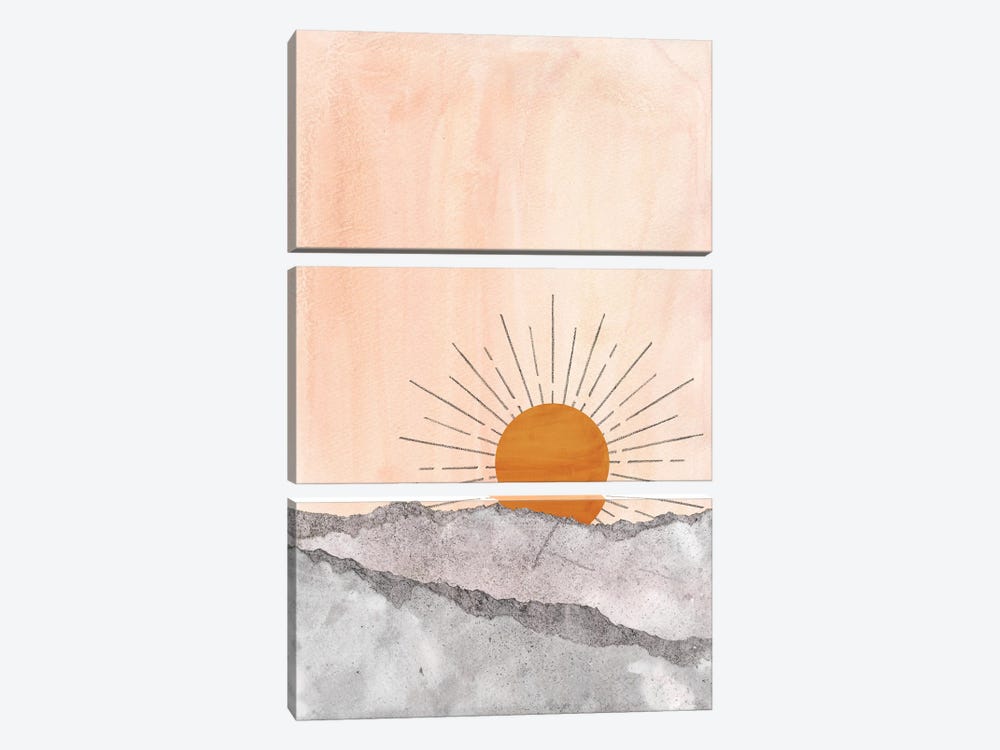 Gray And Blush Sunset by Whales Way 3-piece Canvas Print