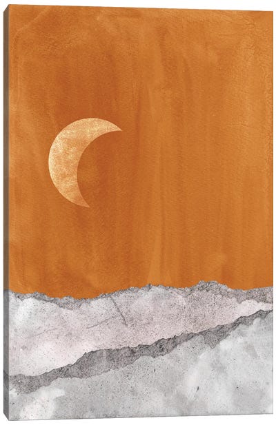Terracotta Gray Night Canvas Art Print - Crescent Moon Art