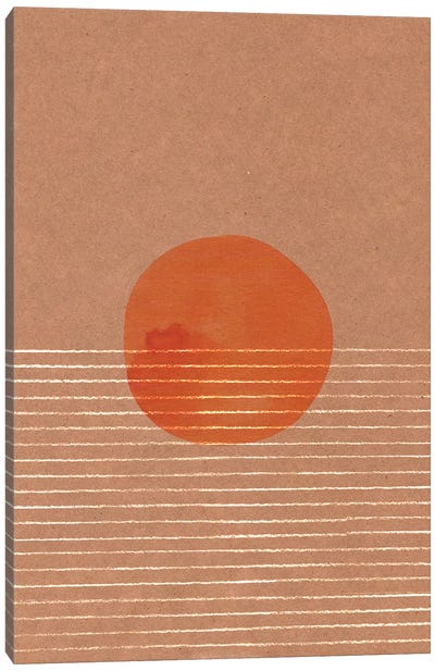 Orange Sun In The Sea Canvas Art Print - 70's Sunsets