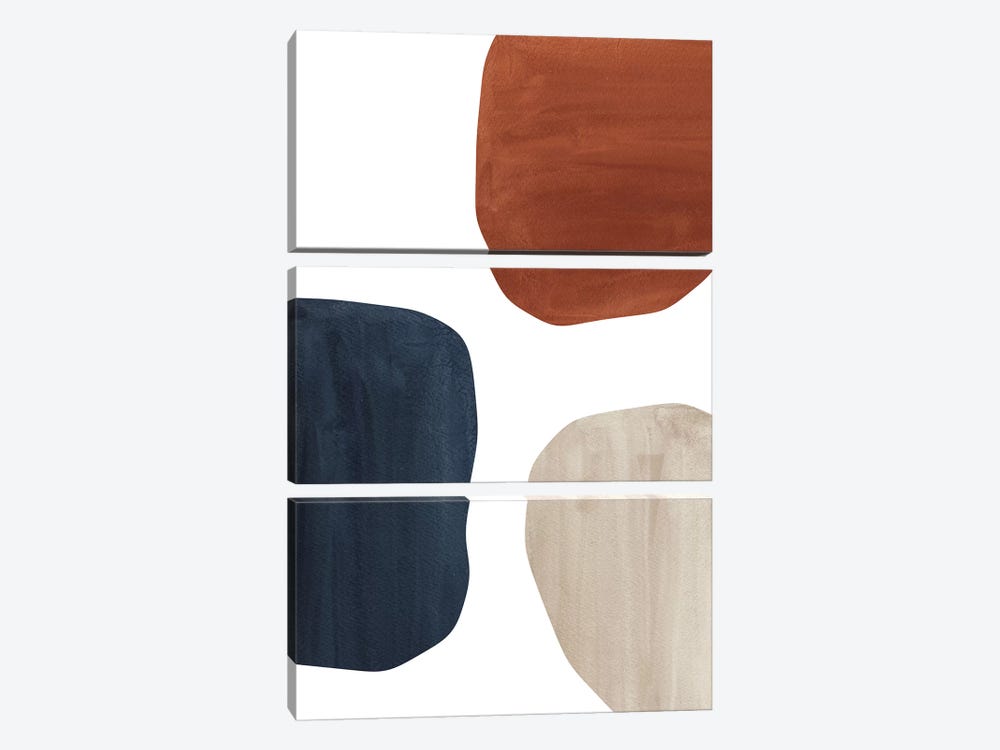 Terracotta, Navy And Beige Shapes by Whales Way 3-piece Canvas Artwork
