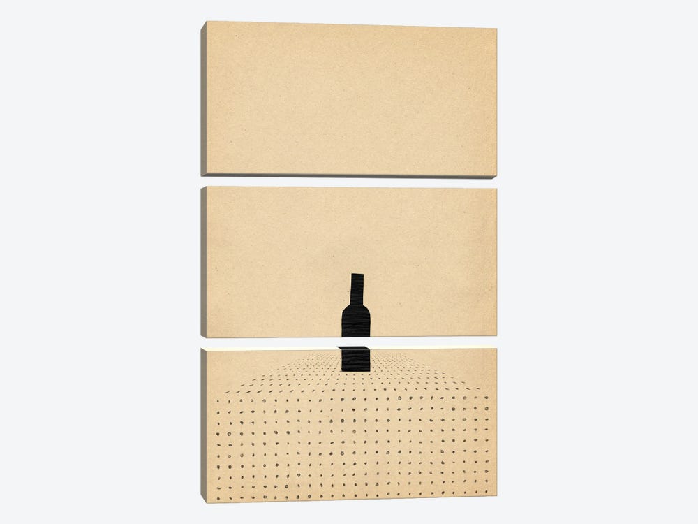 Minimalist Wine Bottle On The Table by Whales Way 3-piece Canvas Art Print