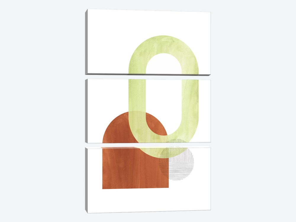 Abstract Terracotta And Green Shapes by Whales Way 3-piece Art Print