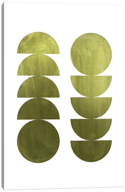 Green Geometric Shapes Canvas Art Print - Circular Abstract Art