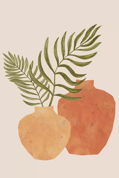 Tropical Living Room: Terracotta Vases And Palm Leaves by Whales Way