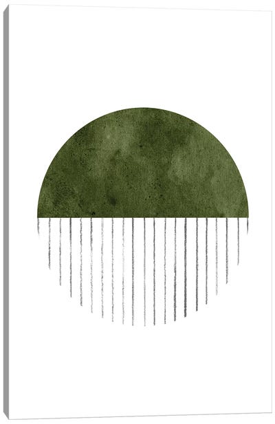 Dark Green Circle Art Canvas Art Print - Muted & Modular Abstracts