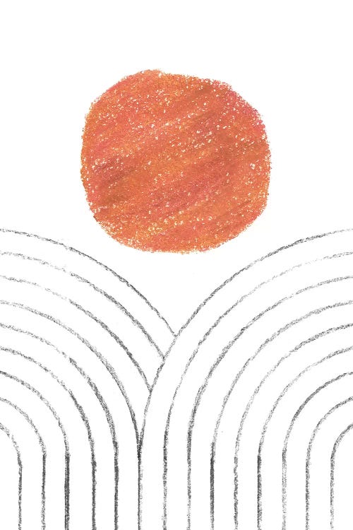 Orange Sun And Line Art Rainbows